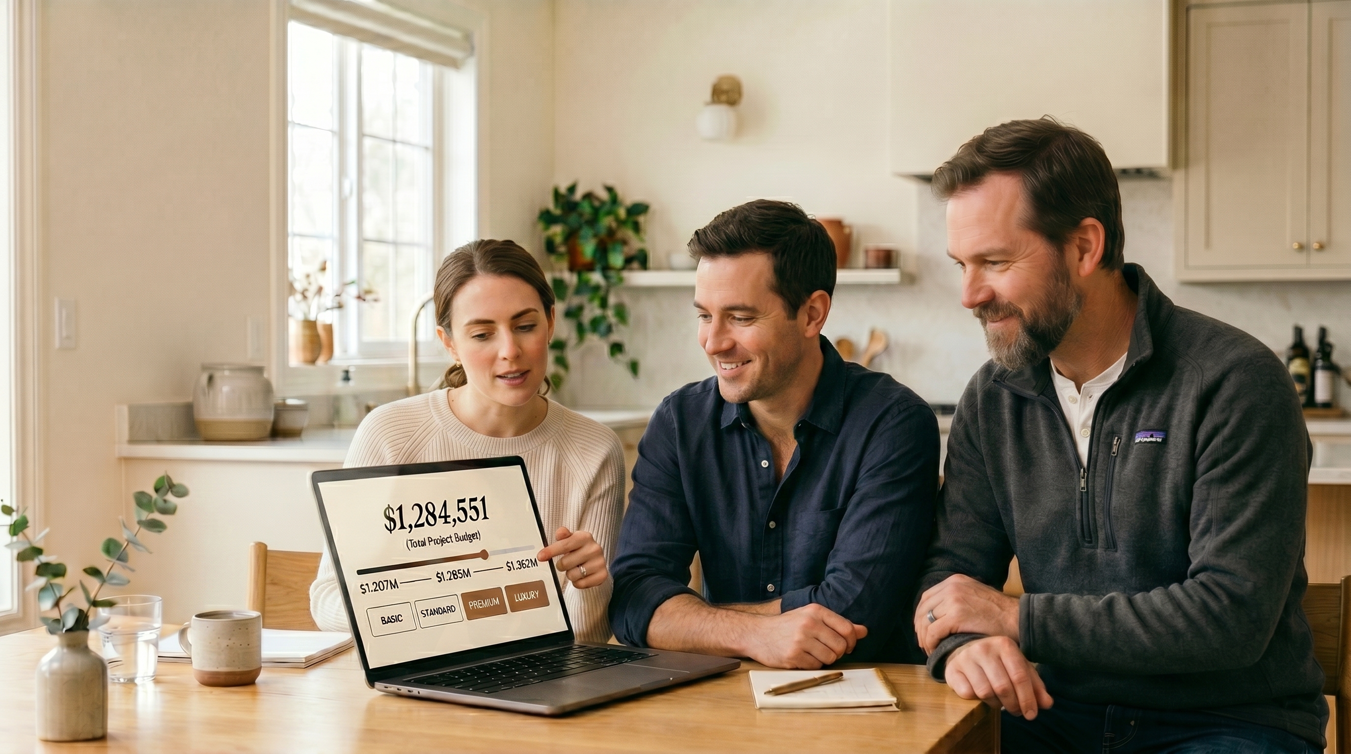 Custom home builder walking a couple through their Ruffbid estimate at a kickoff meeting