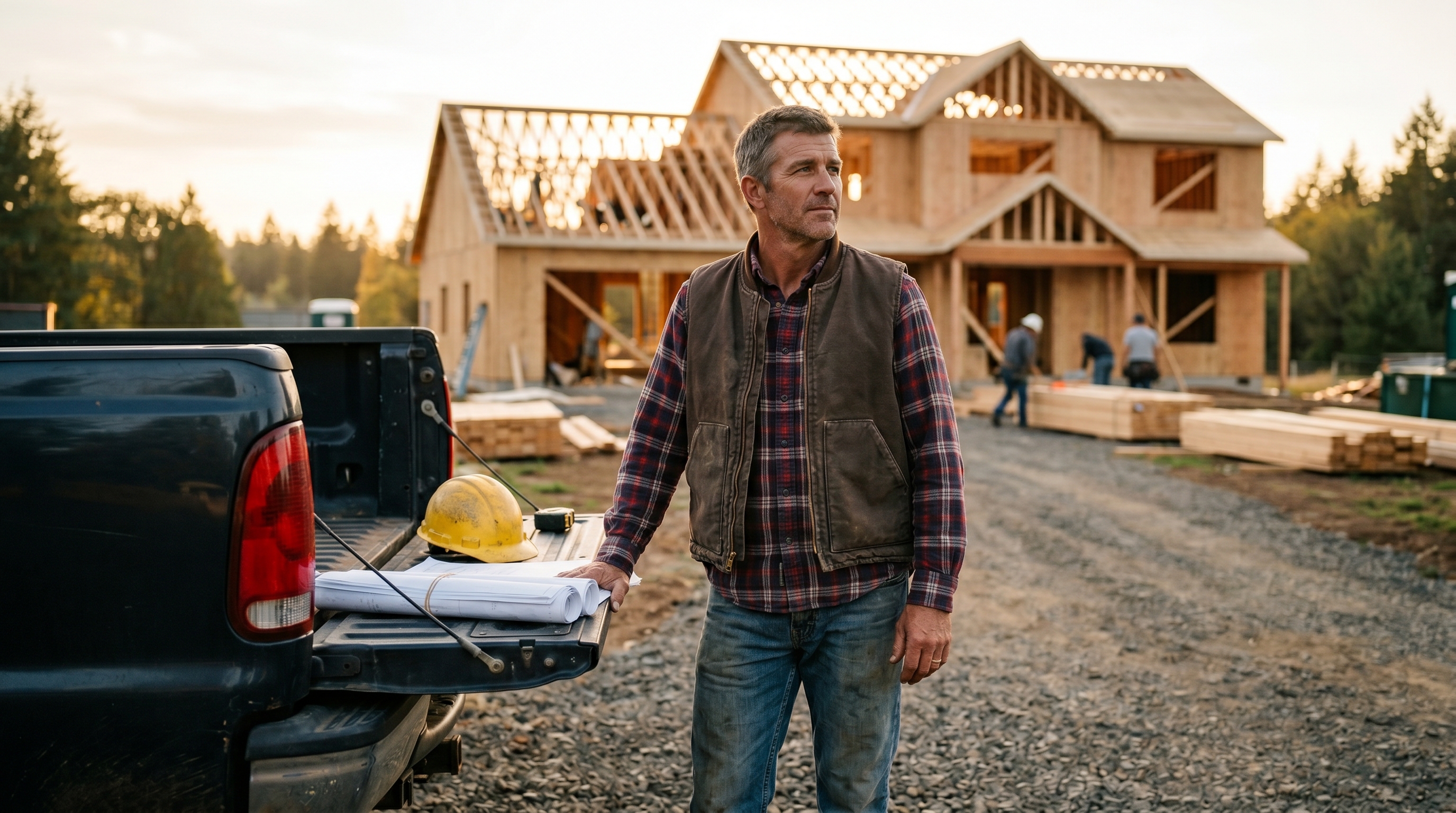Custom home builder at a jobsite